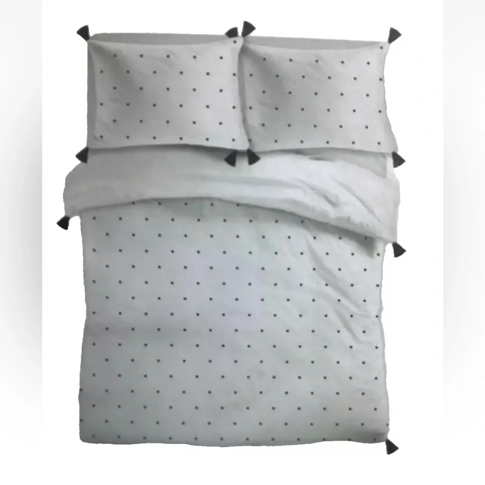 IKEA RÄVTÖREL Duvet Cover Set Queen White Black Tassel Bedding Boho Embroidered